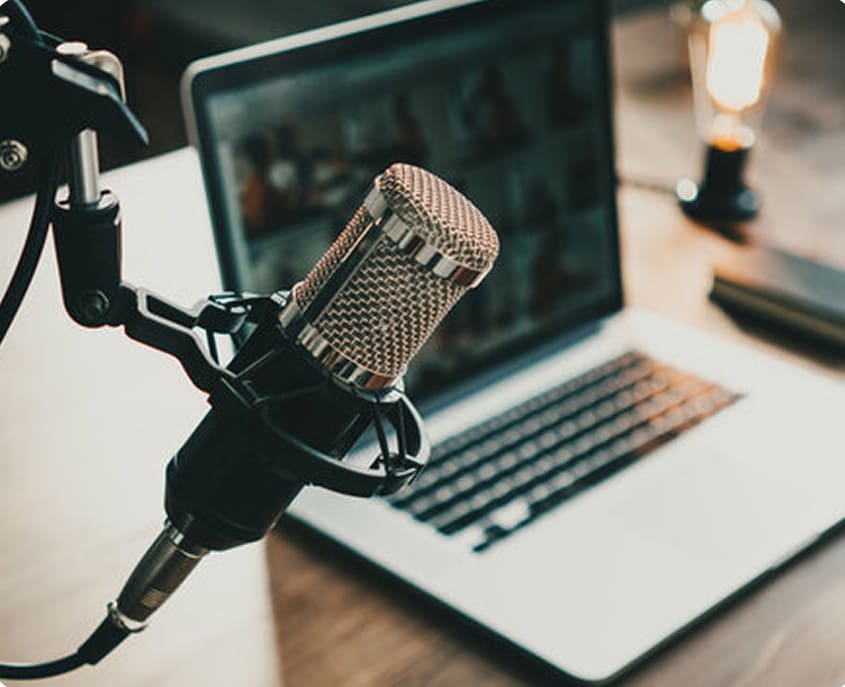 Photo of a podcast studio
