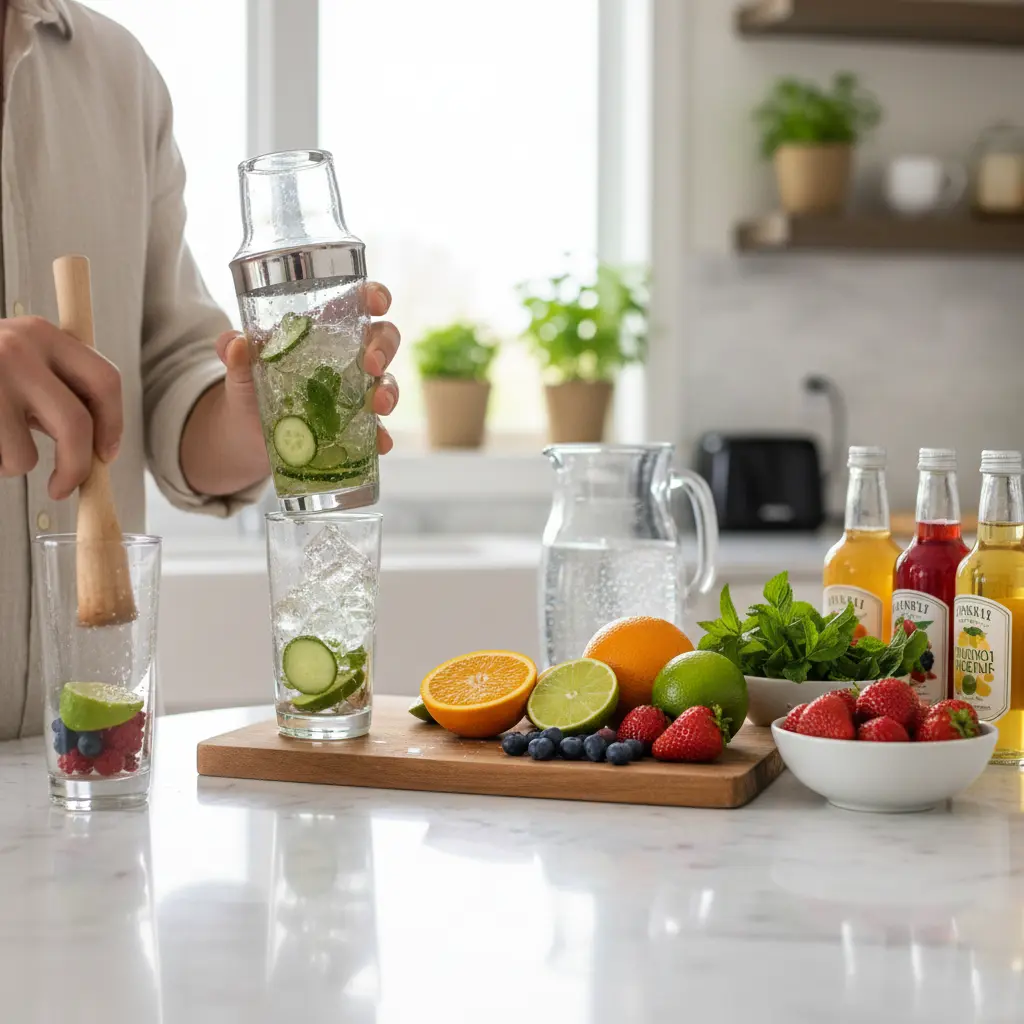 Mixing cucumber mint mocktail